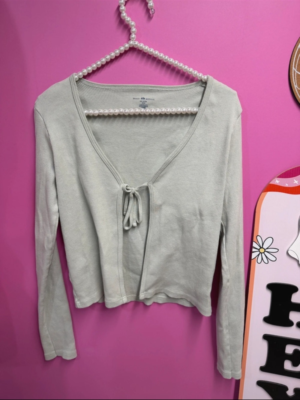 Brandy Melville Light Sage Tie-Front Long Sleeve Top - Women